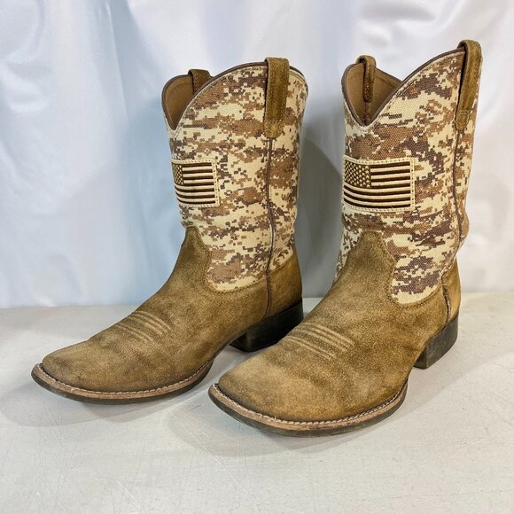 Ariat Kid's Boots Western Patriot Sand Storm Camo American Flag Mocha Suede 5 - Picture 1 of 16